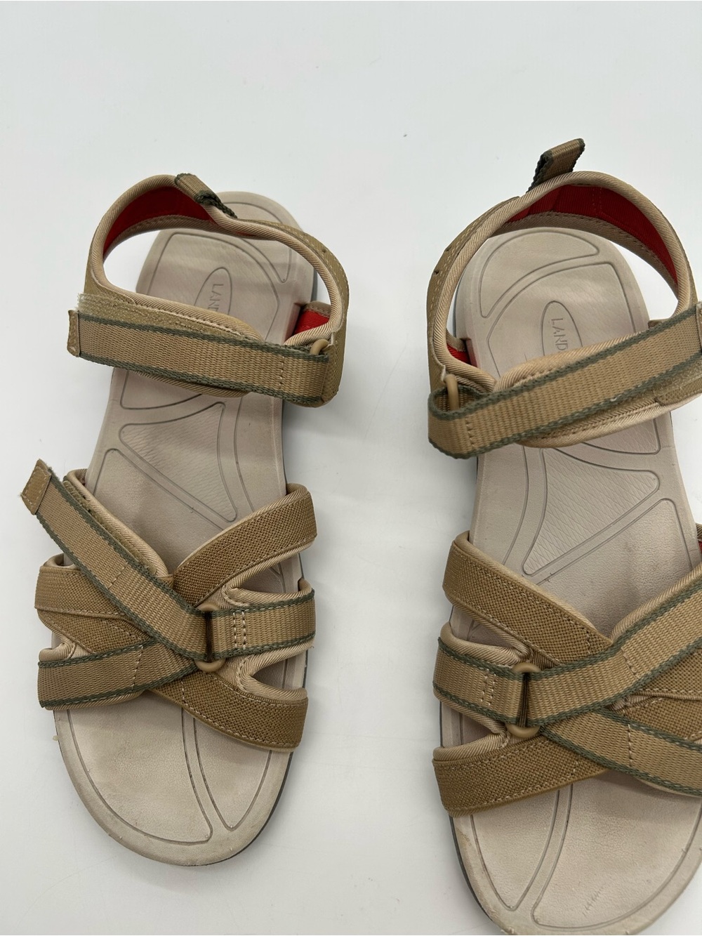 Lands End Women’s Cross Strap Water Sandals In Beige and Tan size 10B